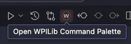 Screenshot of button to open the WPILib command palette